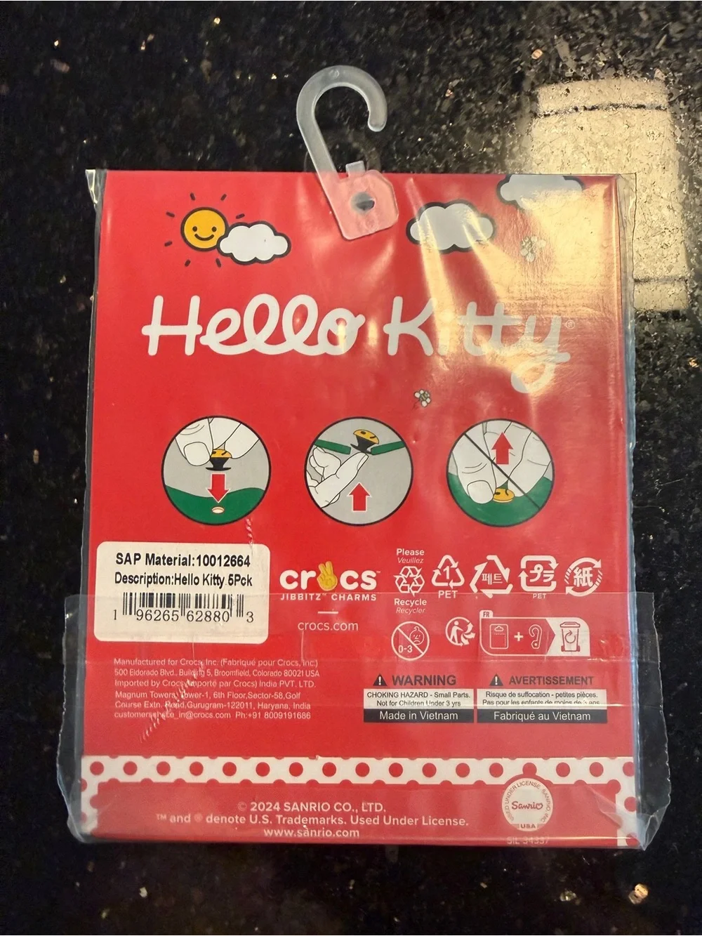 NWT Crocs Hello Kitty Red & White Croc Charms Jibbitz - 5pc Set